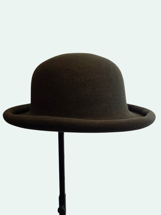 WPL 5922 Accessories - 100% Pure Wool Olive Grn Bowler Hat Timeless Design, Steampunk, Modern, Bohemian